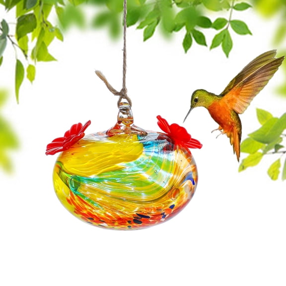 3inch Hand Blown Glass Hummingbird Feeders for Outdoors with 2 Feeding Ports Leak Proof Small Glass Humming Bird Feeder for Window Garden Patio Decoration