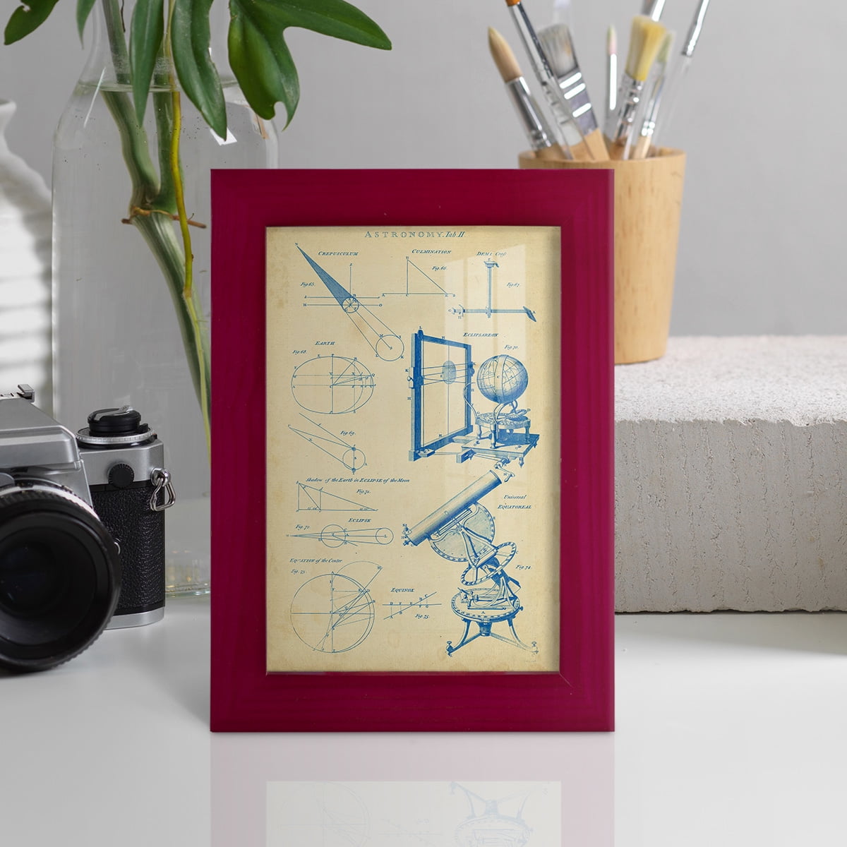 Vintage Astronomy II -Framed Print w/glass-Cherry Red