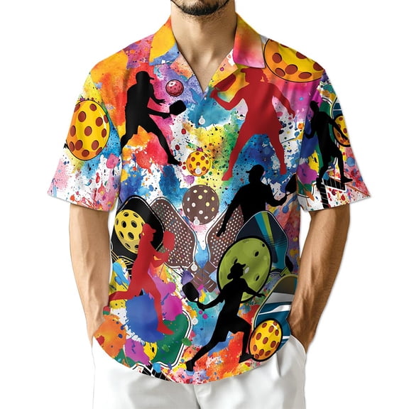 Netecom Playing Pickleball Hawaiian Shirt for Men, Pickleball Player, Sports Button Down Summer Beach Short Sleeve, S-5XL