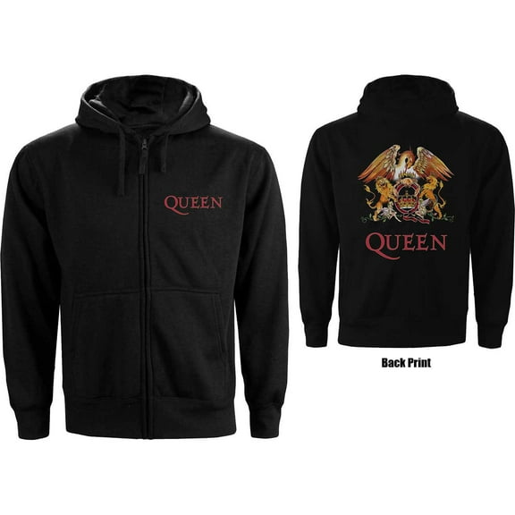 Queen Ladies Zipped Hoodie: Classic Crest (Back Print) (Large)
