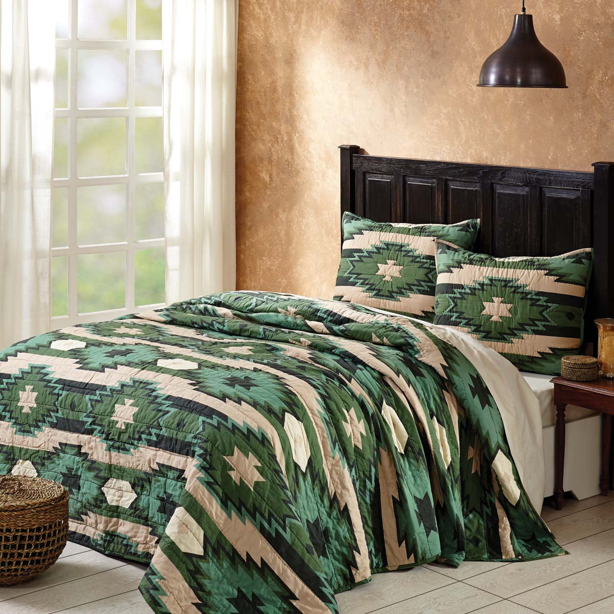 Hunter Green Rustic Lodge Bedding Sante Fe Cotton Pre Washed Southwestern Quilt Walmart Com Walmart Com