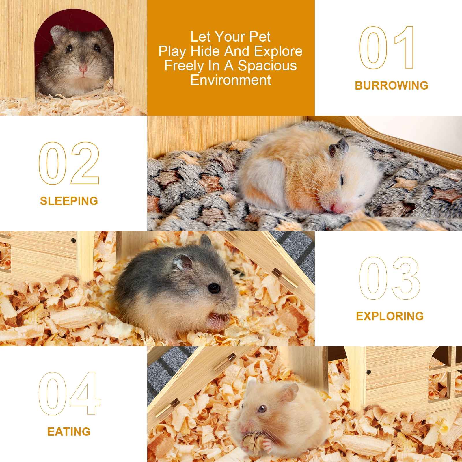 Thickened Wooden Enlarged Guinea Pig Castle Hideout, Durable Hamster House with Stairs & Mat, Bed for Small Pet Piggies Chinchilla Rat Hamster Bunny