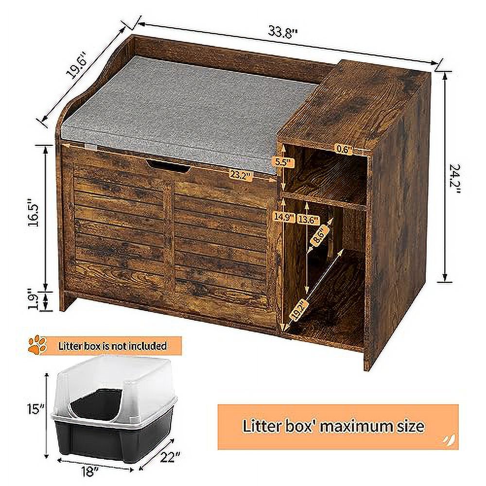 Faitaliicy Litter Box Enclosure With Cushion Hidden Cat Litter Box With Top Opening Flip Top Privacy Cat Litter Box Cabinet Wooden Cat Washroom Storage Cabinet Bench For Living Room Bedroom