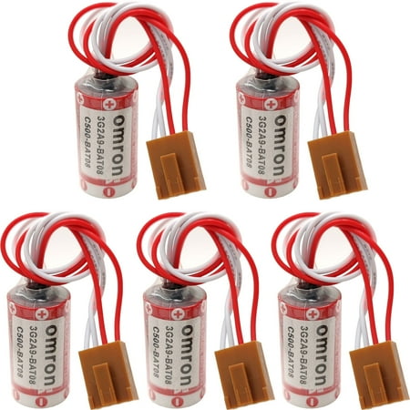5PCS ER17/33 (2/3A 3.6V) Replacement Battery for Omron 3G2A9-BAT08 C500-BAT08 PLC Battery with Brown JAE2.5mm-4P Plug