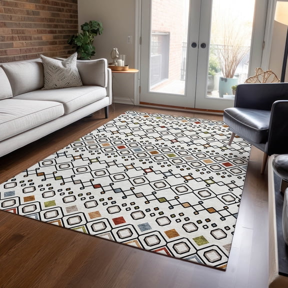 Addison Rugs Chantille Indoor/Outdoor Transitional Southwest Ivory Washable Rectangle Rug, 10' x 14'