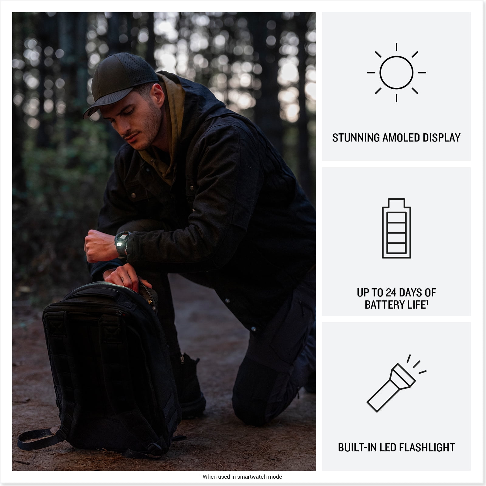 Garmin Instinct 3 Tactical Edition AMOLED 50mm Display, Rugged Outdoor GPS Smartwatch Bundle With USB Wall Charger + Microfiber Cleaning Cloth + More