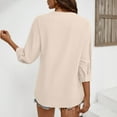 thumbnail image 4 of Bmawag Summer Tops for Women 3/4 Sleeve V-Neck Solid Color Plus Size Turndown Collar Pullover Blouses Women's Fashionable Dressy Casual Loose Shirts Gifts for Women Beige XL, 4 of 6