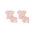 thumbnail image 2 of BemeyourBBs Toddler Baby Boy Girl Baby Summer Clothes Infant Baby Boy Girl 2 Piece Outfit Adorable Striped Short Sleeve T Shirt Tops with Shorts Set Homewear Loungwear, 2 of 9