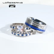 Adjustable size Wedding Ring Sets His And Hers Couples Women 925 Sterling Silver Blue Cz Man Titanium Wedding Bands