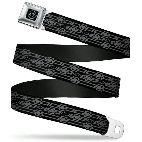 GM General Motors Belt, Seatbelt Buckle Belt, Retro Chevy Bowtie Monogram Black Gray, 34 to 52 Inches