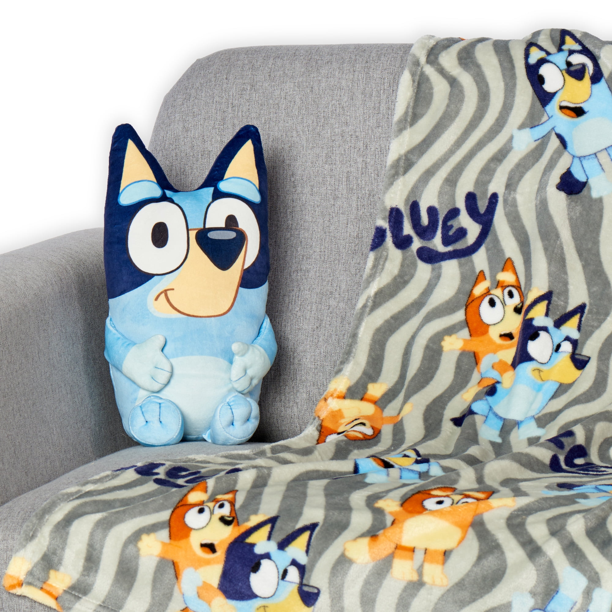 Bluey Fun Silk Touch Throw Blanket and Plush Character Hugger Set– Ultra Soft Plush Character Pillow for Kids
