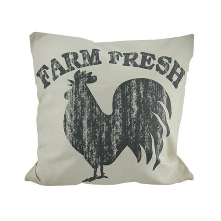 - Grey and Off-White Rustic Farm Fresh Rooster Canvas Throw Pillow