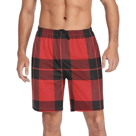 GZHJMY Buffalo Plaid Pajama Pants Short for Men, Lounge Pants Lightweight Men Pajama Bottoms with Drawstring Pockets, Christmas New Year Birthday Gifts, X-Large