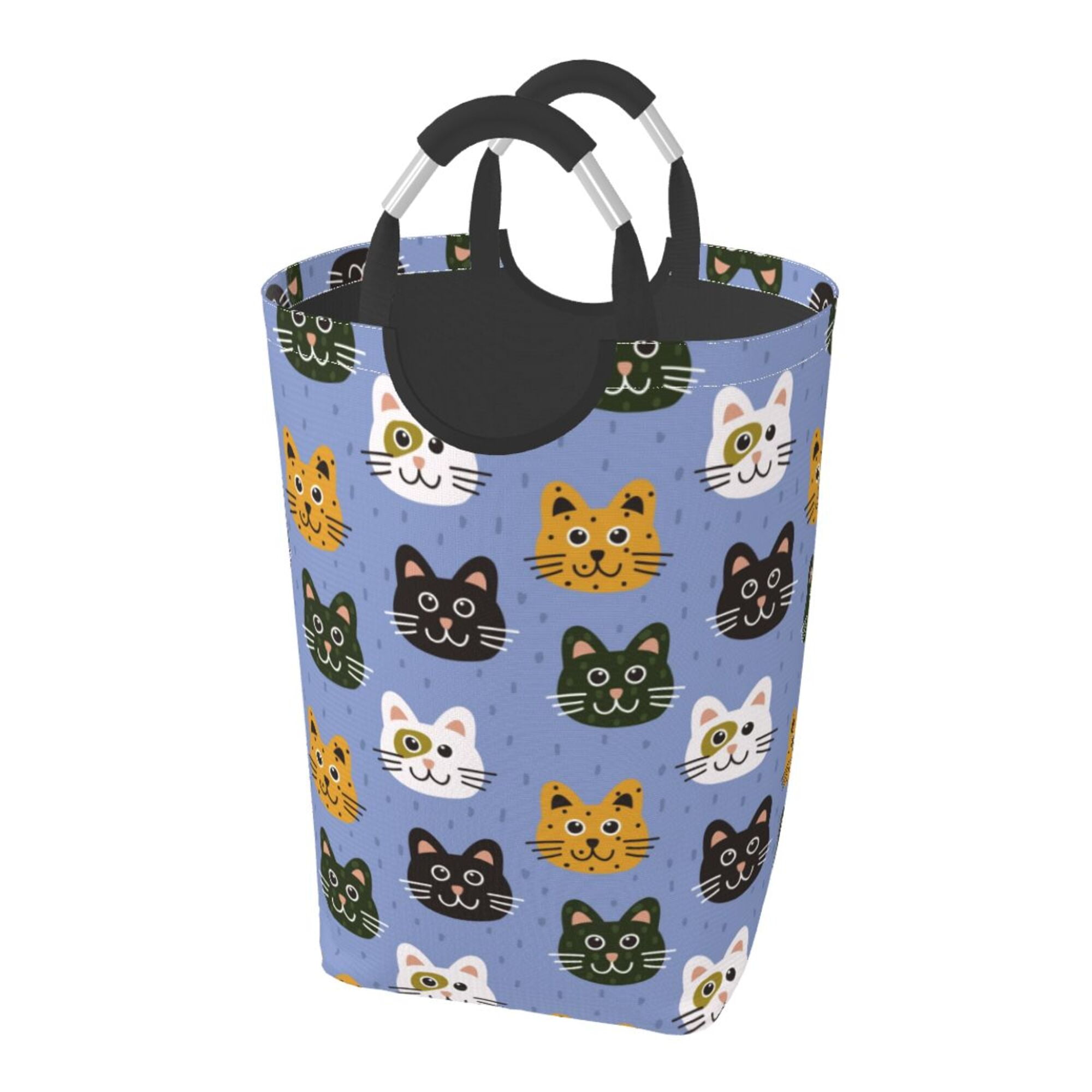 Cute Green Doodle Cat Print Laundry Basket