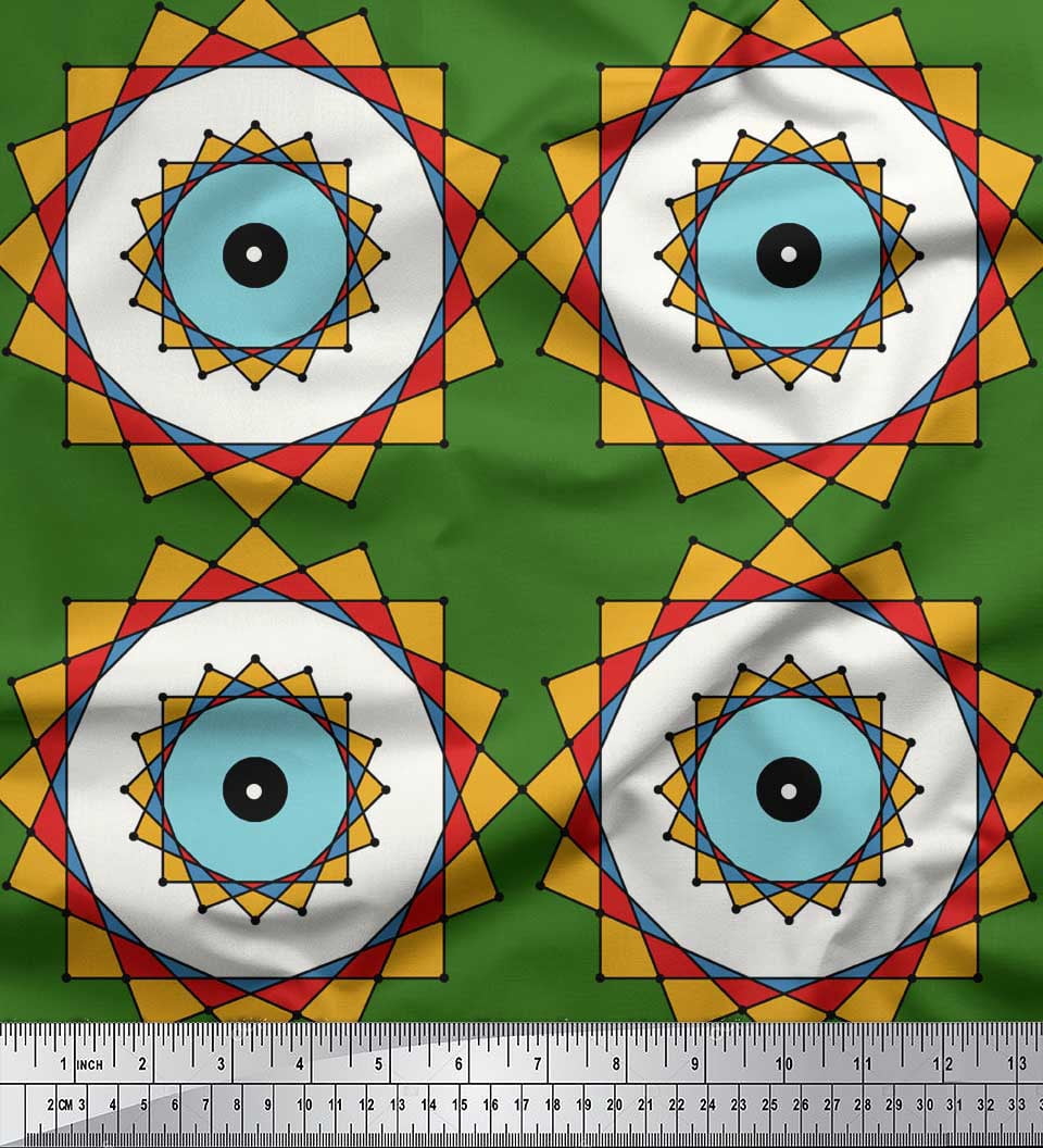 Soimoi Green Poly Georgette Fabric Marigold Geometric Print Fabric by Yard 42 Inch Wide