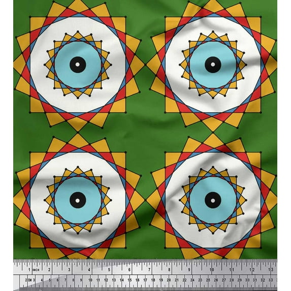 Soimoi Green Georgette Viscose Fabric Marigold Geometric Decor Fabric Printed Yard 42 Inch Wide