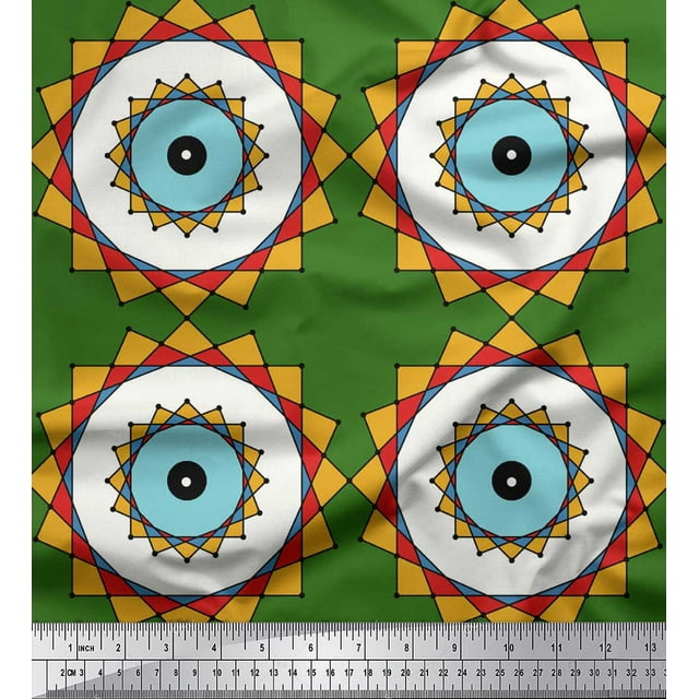 Soimoi Green Moss Georgette Fabric Marigold Geometric Print Fabric by Yard 42 Inch Wide