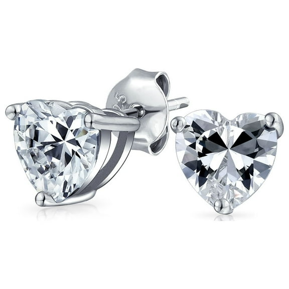 Bling Jewelry Womens Romantic Tiny .5CT Sparkling CZ Cubic Zirconia Solitaire Heart Stud Earrings .925 Sterling Silver 5MM