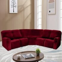 Eurhowing 5 Seat Recliner Sofa Cover, Soft Velvet Stretchable L-Shaped Sectional Couch Slipcovers, Corner Reclining Sofa Covers Furniture Protector, Burgundy