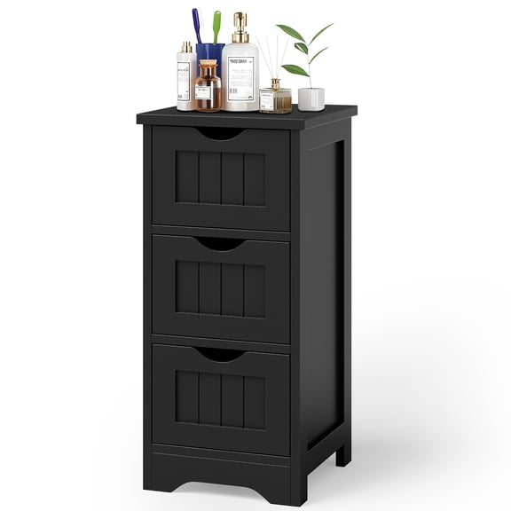 Gymax 3-Drawer Bathroom Floor Cabinet Free Standing Side Storage Organizer Nightstand Black