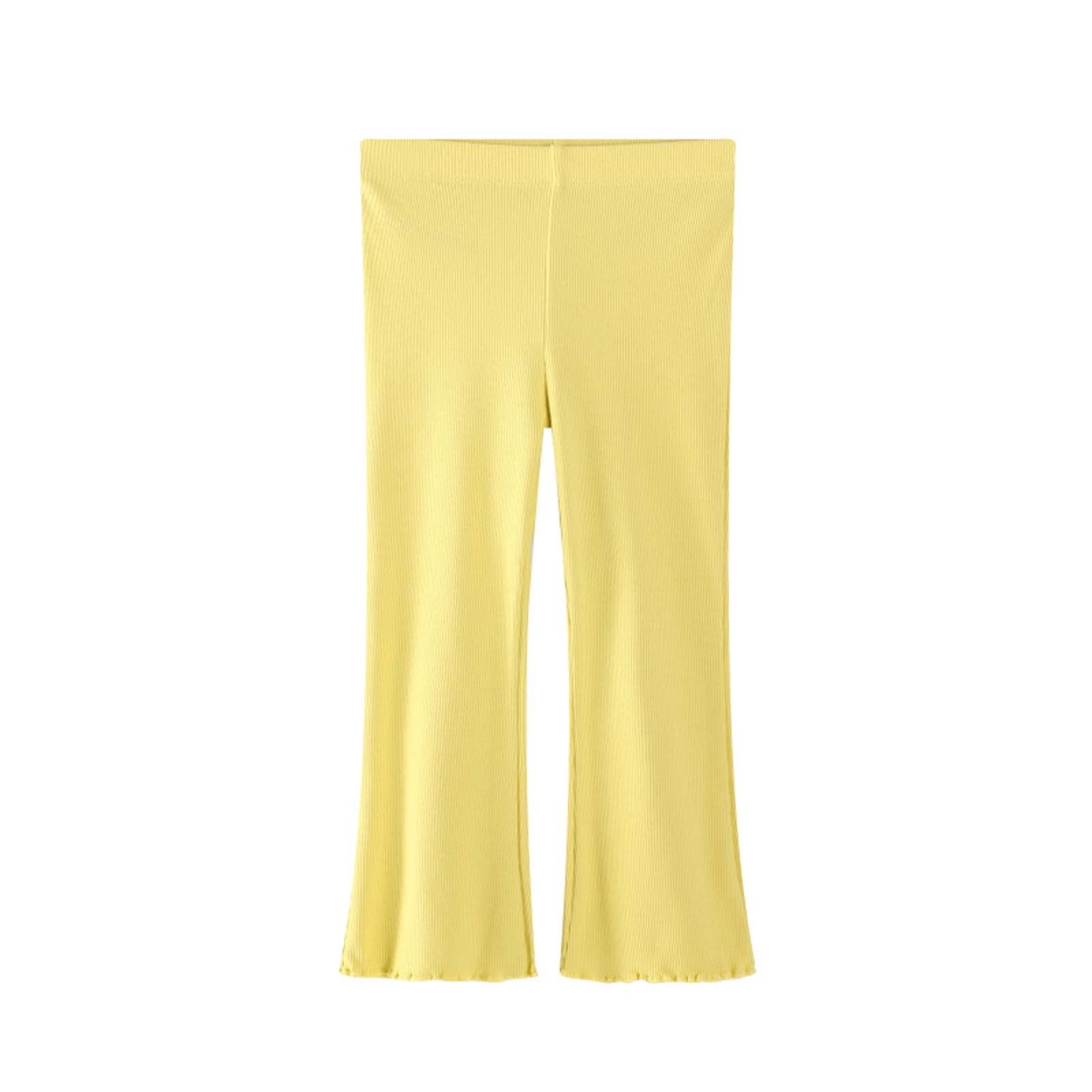 MXUIKV Girls Toddler Kids Leggings Pants Micro Flare Stretchy Slim Fitted Elastic Waist Ruffle Hem Trousers(2-3Years Yellow)