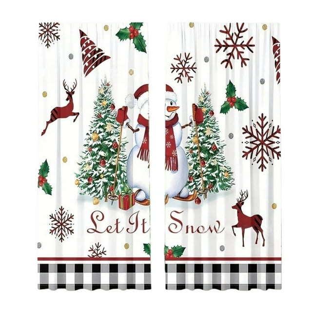 uhnmki Rideaux Imprimés de Vacances 2D Plats Imprimés Rouges de Noël avec Flocons de Neige et Branches pour Chambre Salon Fête de Vacances