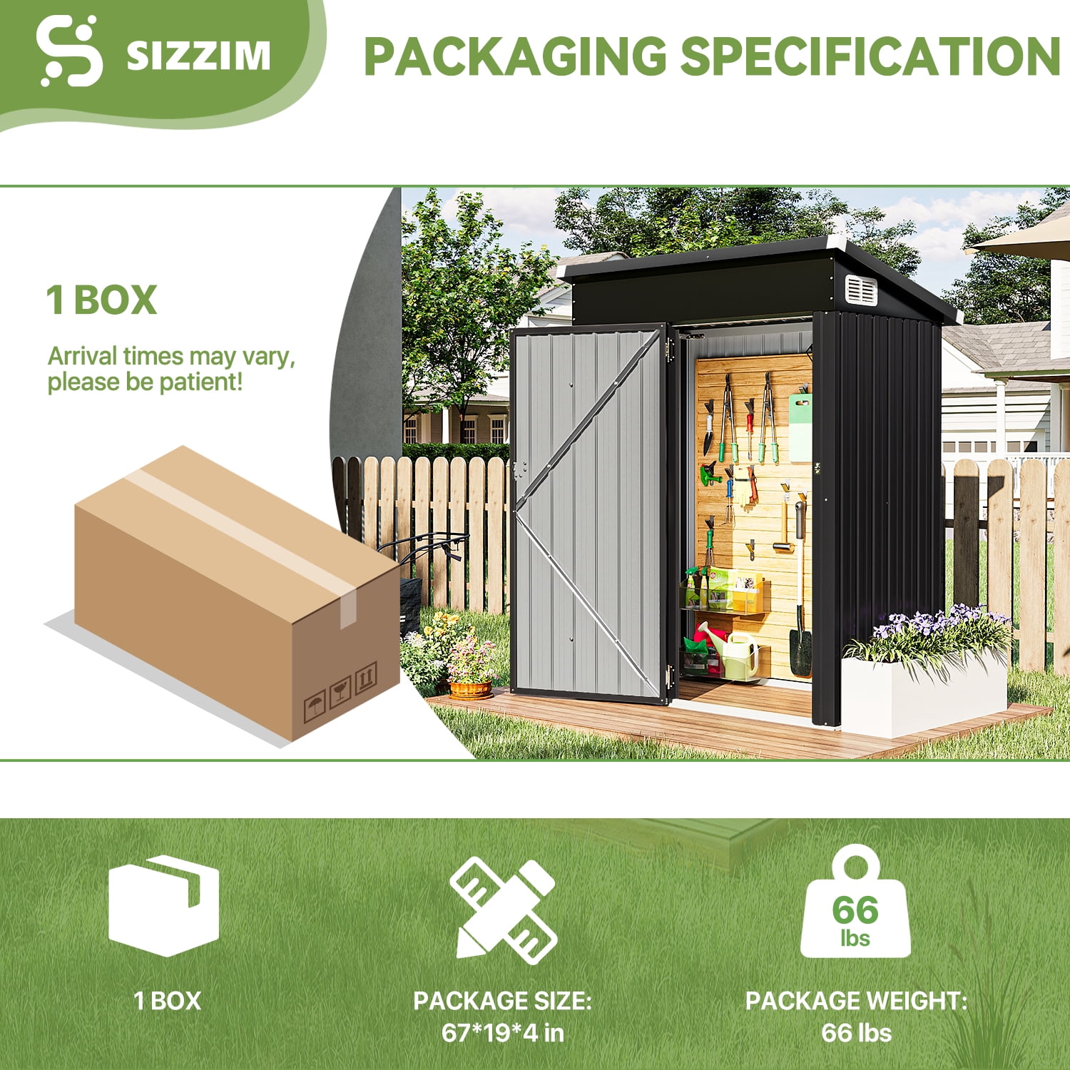 Bapipro 5' x 3' ft Storage Shed, Outdoor Shed with Lockable Door for Garden, Black