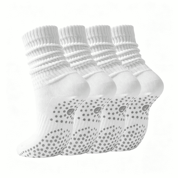 TELOLY Pilates Slouch Crew Socks for Women,Grip Yoga Socks with Non Slip Grippers for Barre Ballet Dance Hospital Workout Secure Grip Socks Pilates