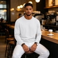 thumbnail image 6 of Hsovts Mens Long Sleeve Muscle T Shirts Casual Crewneck Knitted Longline Textured Tee Shirts for Gym Workout White XL, 6 of 9