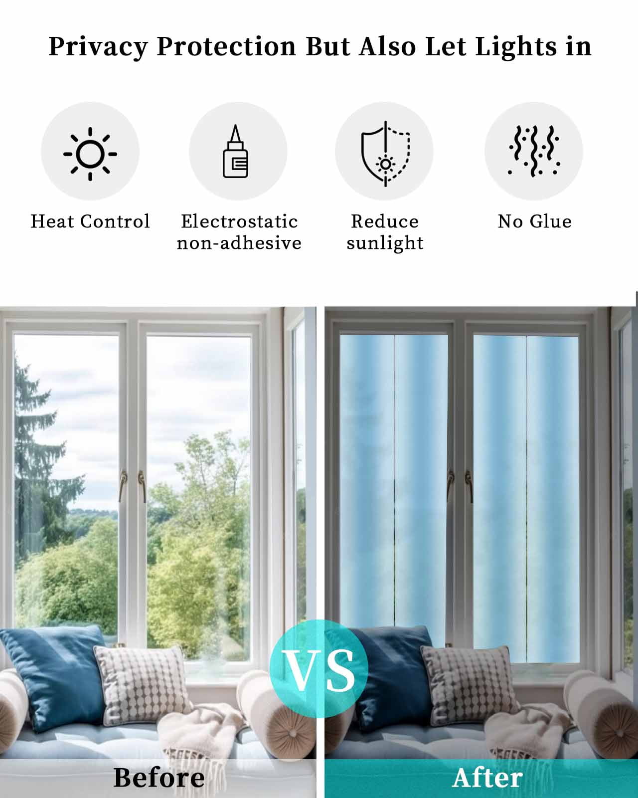 Window Privacy Film Blue Ombre Stained Glass Window Film Decorative Sun Block Window Cover Modern Art Farmhouse Window Clings Static Adhesive Sticker for Bathroom 23.6"x78.7"