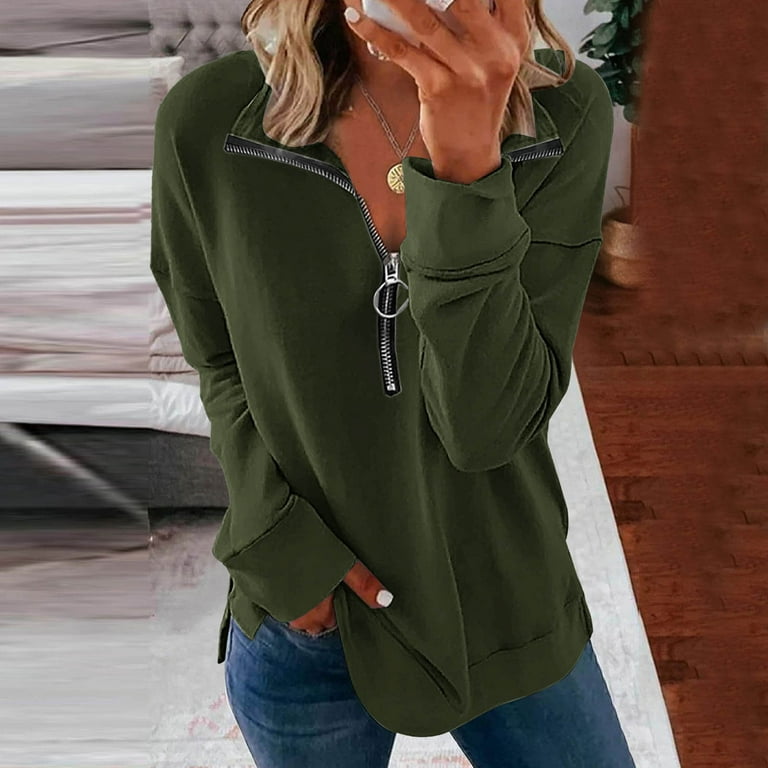 HSMQHJWE Satin Lined Hoodie Hoodies With No Hood Womens Fashion Solid Lapel  Half Zipper Casual Loose Sweatshirt Fit Pullover Tops Long Sleeve Workout
