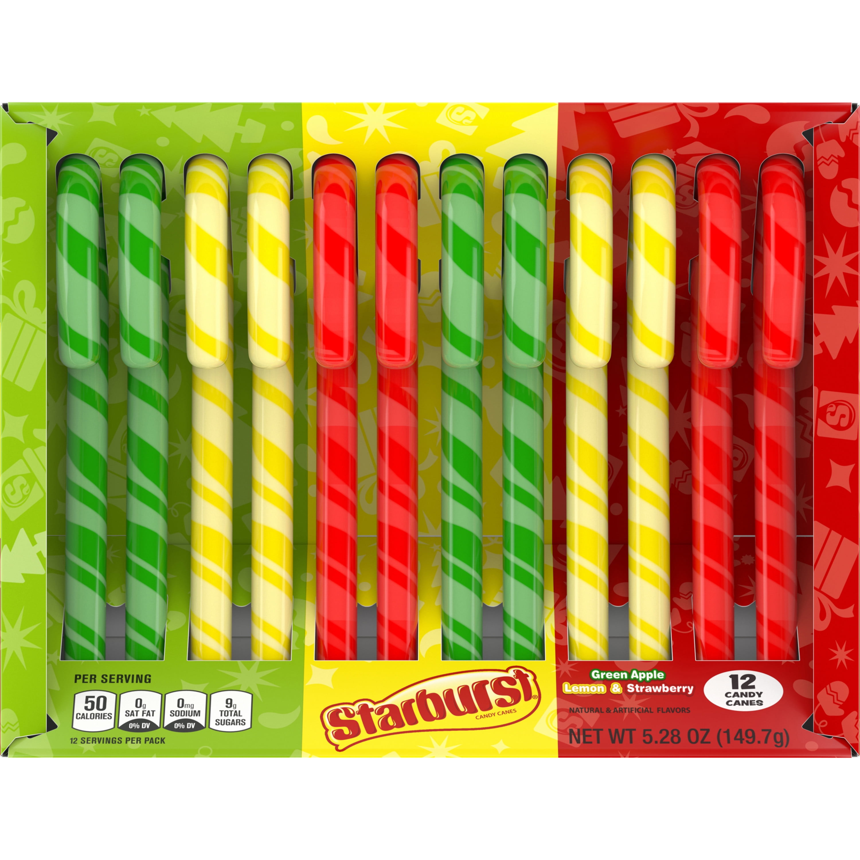 Starburst Holiday Candy Canes, Assorted Flavors, 5.2 Oz, 12 Count