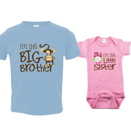

Nursery Decals and More Matching Family Outfits Brother Sister Matching Outfits Monkey Big Brother/Owl Little Sister Big Sibling 2T / Lil Sibling 3M (3-6M)