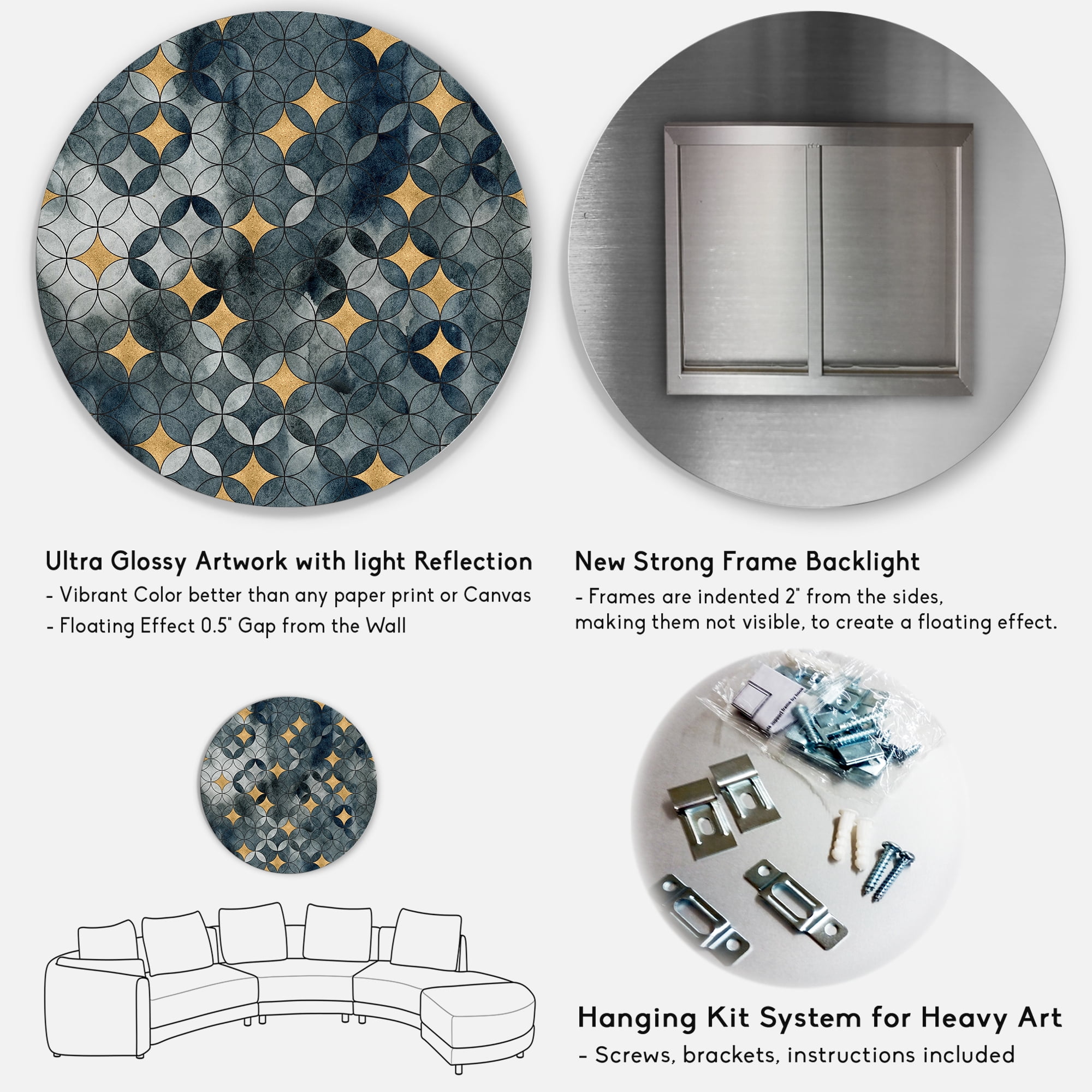 Designart 'Geometry Golden Stars With Intersecting Circles' Modern Circle Metal Wall Art 23x23 - Disc of 23