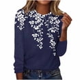 thumbnail image 3 of Uootdi Womens Tees Crew Neck Long Sleeve Floral Border Splice Pullover Tee for Women Loose Fit Soft Spring Boho Womens Tops, 3 of 7