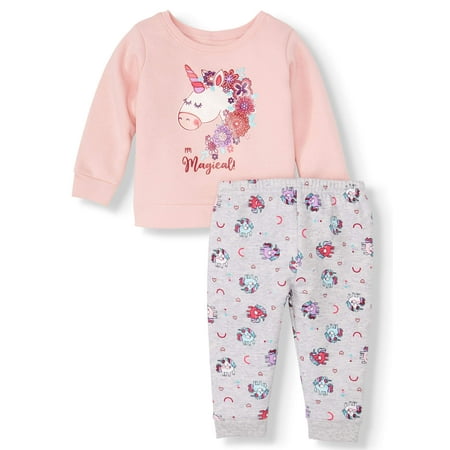 Graphic Sweatshirt & Print Sweatpants, 2pc Outfit Set (Baby Girls)