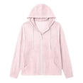 thumbnail image 3 of Women's Beach Cover Up Hooded Linen Shirts Long Sleeve Deep V Neck Solid Color Pocketed Vacation Bikini Coverup Tops Pink M, 3 of 7