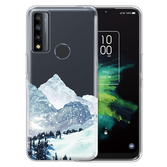 WIRESTER Transparent Soft Gel TPU Clear Case Slim Protective Cover for TCL 20 XE 6.52" 2021, Snowy Mountain Hills