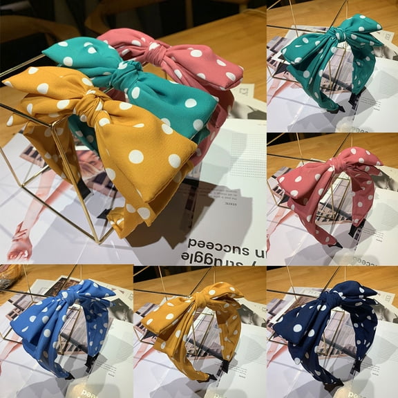 WHEANG Knotted Headbands for Women Bright Polka Dot Double Bow Lake Blue Cross Twist Headband Elastic Knotted Hair Wrap Scarf Fashion Womens Bow Headbands Yellow