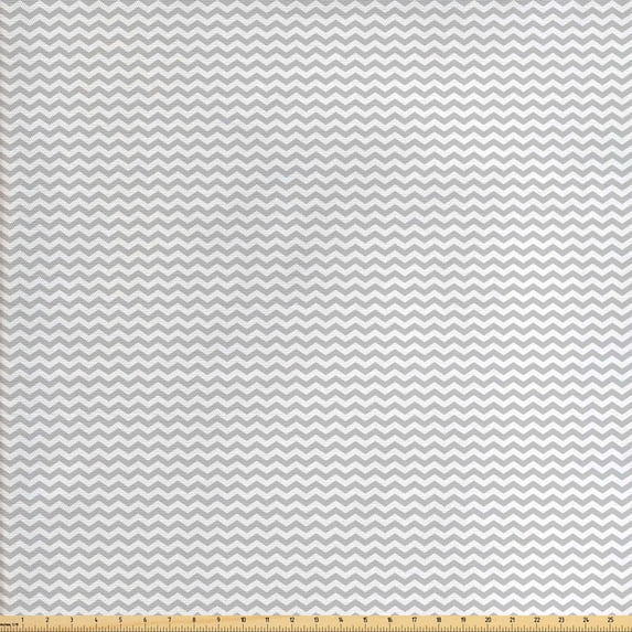 Grey Chevron Sofa Upholstery Fabric by the Yard, Simplistic Soft Toned Glide Reflection Parallel Zig Zag Color Bars Design, Decorative Fabric for Home Accents, 3 Yards, White Pale Grey by Ambesonne