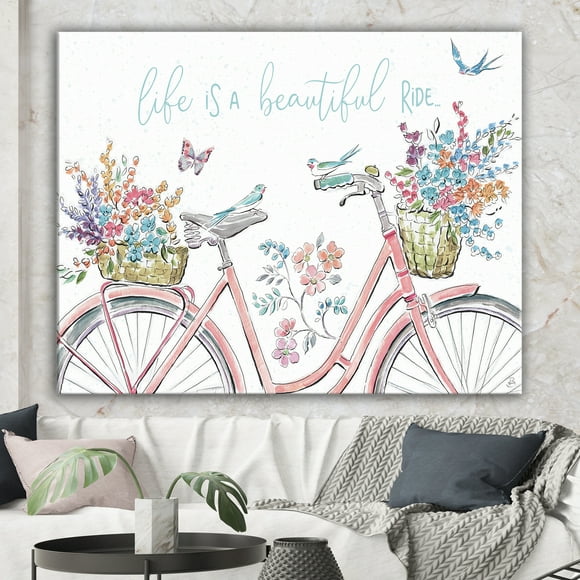 Designart - Spring Bike Bouquet - French Country Canvas Artwork