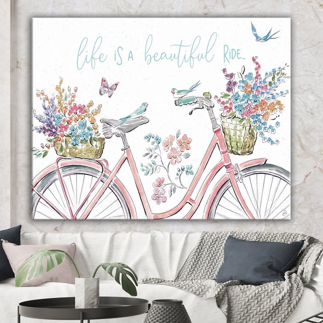 Designart - Spring Bike Bouquet - French Country Canvas Artwork