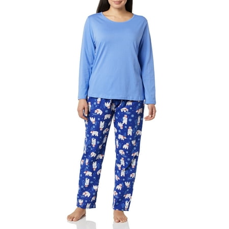 

AmeriMark Pajama Sets Women Cotton Knit Top Plaid/Holiday Flannel Lounge Pants Polar Bears 4X
