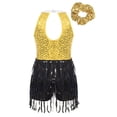thumbnail image 4 of Doomiva Kids Girls Sequins Tassel Jazz Hip Hop Latin Samba Salsa Rumba Ballet Leotard Dance Dress with Hair Band Set Yellow 14, 4 of 7