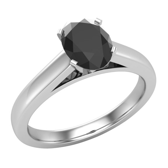 Black Diamond Engagement Ring for Women Solitaire Oval 14K White Gold 2/3 carat (Black, AAA)