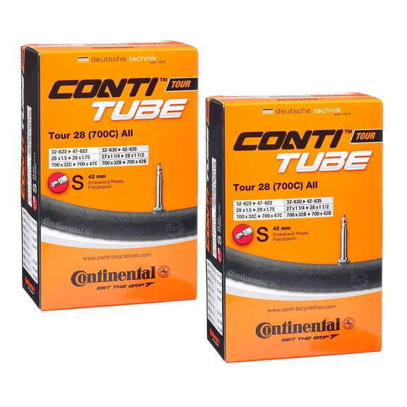 Continental 700x32-47 (28x1.5-1.75") / 32-622 -> 47-622 Inner Tubes - 42mm Presta Valve (Pack of 2 Tubes) (Retail Packaging, 700x32-47)