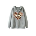 thumbnail image 1 of Mialoley Chandail à Capuchon pour Femmes, Sweat à Capuche à Manches Longues Imprimé Cœur Léopard Veste Décontractée avec Poches, 1 of 3