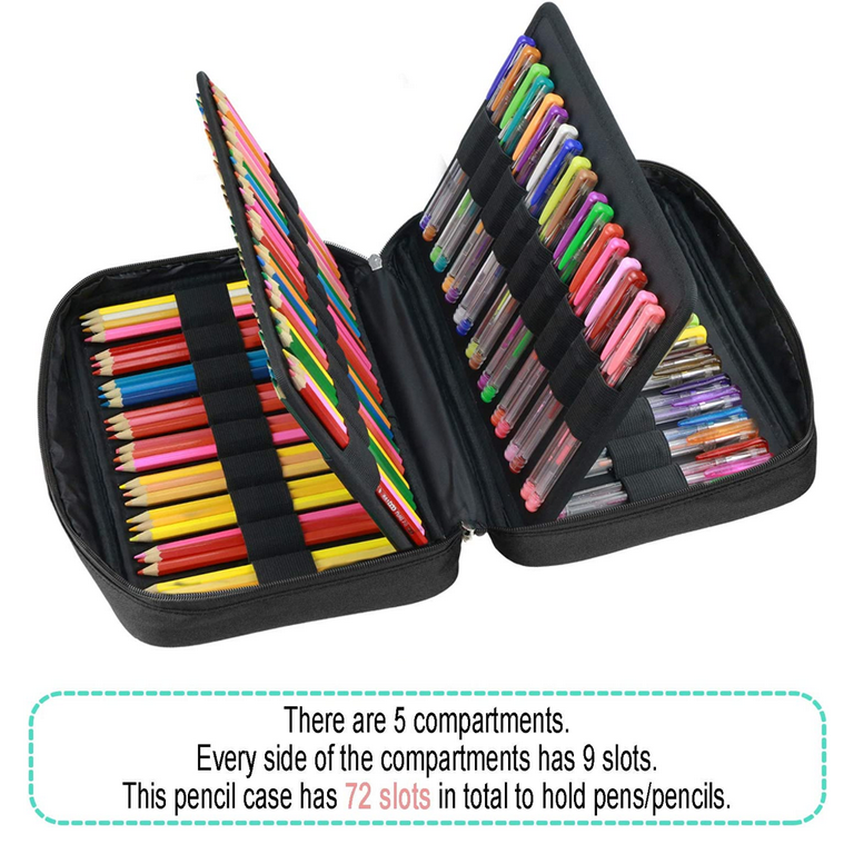 Wrapables Large Capacity Pencil Case, 3 Compartment Pencil Pouch for Stationery Pens Black Dots