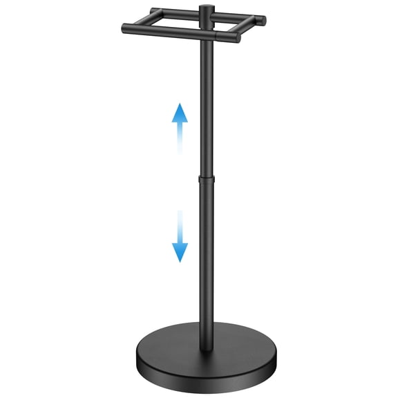 TVOFEK Toilet Paper Holder Freestanding with Storage, Adjustable Height Toilet Paper Holder Stand for Bathroom, Post Pivoting Design & Stable Weighted Base, Black