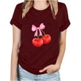 thumbnail image 4 of Ahuyic Womens Plus Size Top,Womens Summer Blouse,Womens Fashion Cherry-Print Short-Sleeve Top - Round-Neck Casual Blouse for Womens Summer Looks Wine L, 4 of 4
